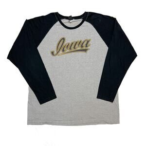 Vintage 90s Further Out Iowa Baseball Shirt 3/4 Raglan Sleeve Black Gray Mens XL
